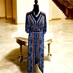 CATO WOMEN DRESS SZ 26/28 ELASTIC WAIST PAISLEY FLORAL MAXI DRESS  SHORT SLEEVE.